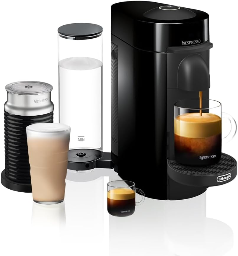 Nespresso VertuoPlus Coffee and Espresso Machine by De'Longhi with Milk Frother, Ink Black