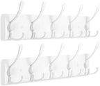 2pcs Coat Rack Wall Mount Coat Hooks Wooden Hat Rack for Wall Hooks Pine Real Wood Plank 16.9" White Coat Hanger with 5 White Triple Hooks for Hanging Coat Hat Jacket