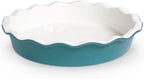 KooK Deep Dish Pie, Pecan Dessert Dish, Porcelain, Ceramic, Deep Dish Plate 10 Inch, Apple Pie, Ruffled Wave Edge, Reusable Round Pan, Oven and Dishwasher Safe, 44 Oz (Aqua)