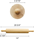 TrueCraftware- 13" Wooden Rolling Pin 3-1/4" Diameter- Wooden Roll Pin Dough Roller Classic Wood Rolling Pins for All Baking Needs for Fondant Pie Crust Cookie Pastry Dough Pastry Rolling Pin