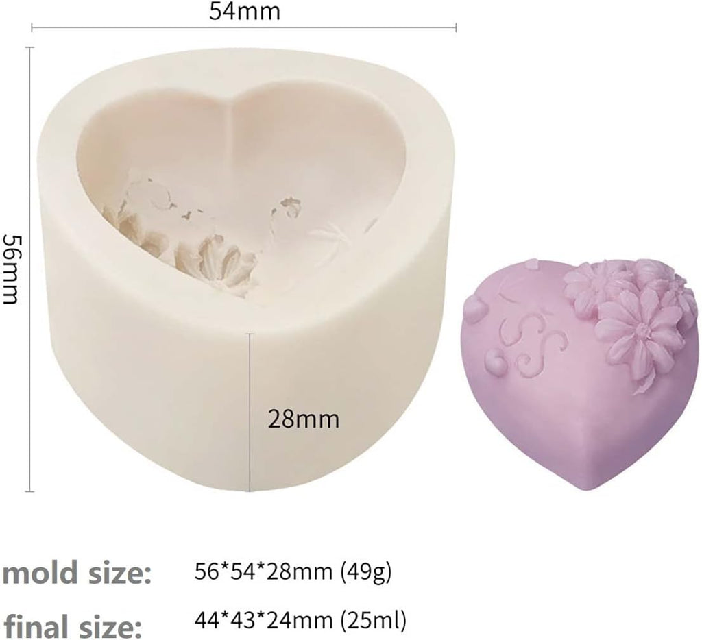 4 Pack Heart Resin Rose Flower Silicone Mold for Candle, Cake, Soap, Candy - Round Shape