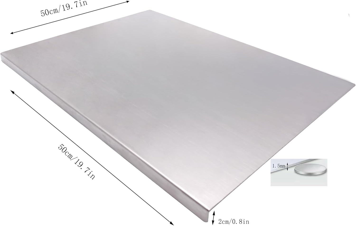 Stainless Steel Cutting Boards for The Kitchen, Suitable for Meat, Fruits, Vegetables, Bread, and Baking Large-sized Cutting Boards (50 x 50cm/19.7 x 19.7 in)
