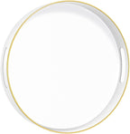 MAONAME White Decorative Tray for Coffee Table, Modern Round Serving Tray with Handles, 13" Plastic Tea Trays for Ottoman, Bathroom Decor