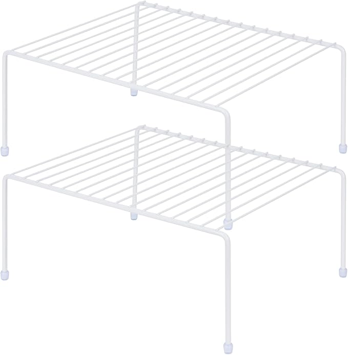 SIBAO Kitchen Cabinet Storage Shelf Rack/Plastic Feet - (13.1 x 10.2 Inch) - Steel Metal - Rust Resistant Finish - Cups, Dishes, Cabinet & Pantry Organization (2, White)