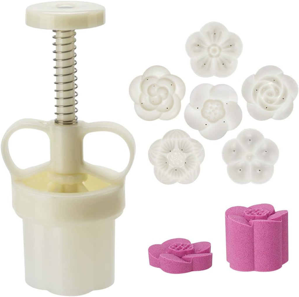 Moon Cake Mold Chinese Mid-autumn Festival Cookie Stamp Set, Thickness Adjustable 50g 6 Stamps Mooncake Shortbread Press DIY Decoration Hand Cutter Cake Polvoron Mold