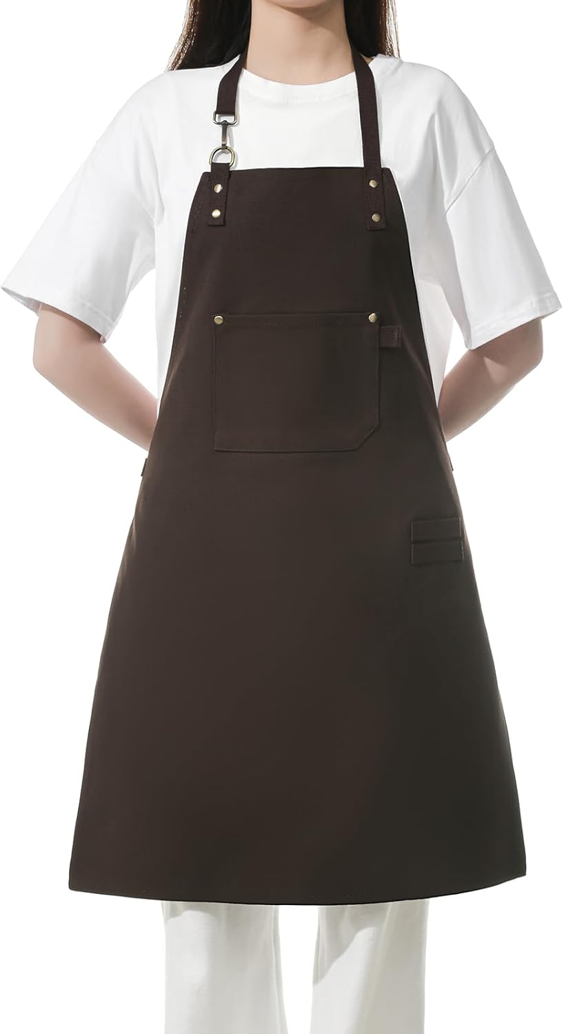 No-Tie Canvas Apron Heavy-Duty 16OZ Work Apron With Front Pocket Extra Long Straps Adjustable M–XXL (Coffee)