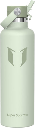 Super Sparrow Insulated Water Bottle - 17 Oz / 25 Oz / 32 Oz - Standard Mouth FlipFlow Flask - BPA Free, Leak Proof Drink Bottle- Ergonomic Straw Water Bottles for Work, Gym, Travel, Sports