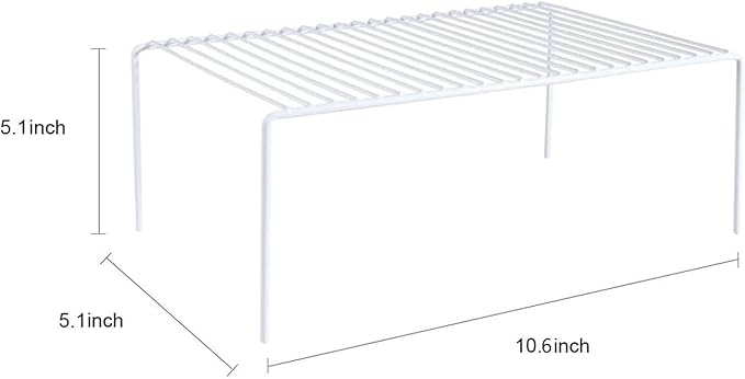 Redrubbit 4 Pack(10.6 x 5.1 Inch) Cabinet Storage Shelf Rack, Rustproof Kitchen Counter and Cabinet Shelf, Small Storage Rack Organizer for Kitchen, Fridge, Cabinet, Bathroom, White
