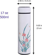 Mother of Pearl Design Stainless Steel Water Bottle with Tea Infuser Strainer 17 oz Leakproof Screw Cap Wide Mouth Double Wall Vacuum Insulated Travel Sport Water Flask Thermo Mug (Orchid White)