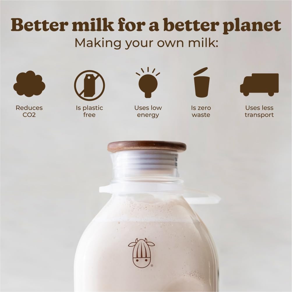 Almond Cow - Glass Pitcher with Lid and Spout, Bottle for Refrigerator, Clear Milk Jug, Food-Grade Glass Liquid Container, 60 fl oz Capacity (Pack of 8), 5 x 4 x 10 Inches