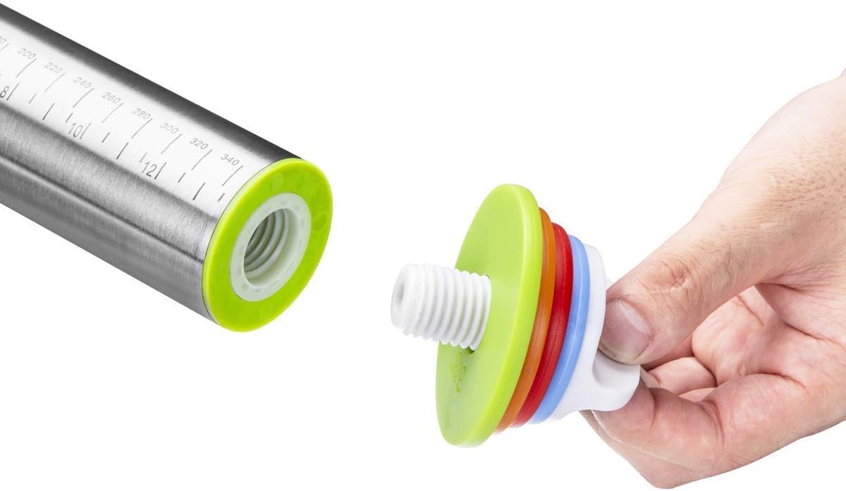 Rolling Pin and Pastry Baking Mat Set, Rolling Pins with Adjustable Thickness Rings, Stainless Steel Dough Roller for Baking Fondant, Pizza, Pie, Pastry, Pasta, Cookies (Red Mat)