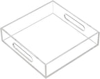 Clear Sturdy Acrylic Tray with Handles-8"x8"x2"H-Countertop Organizer Tray for Kitchen,Bathroom,Office- Storage Box for Cosmetics, Jewelry,Toiletries,Toy,Gadgets