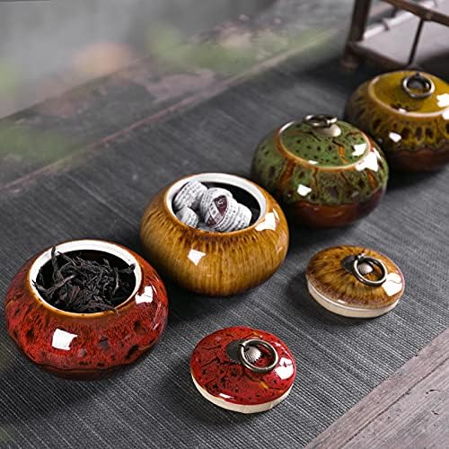Ceramic Storage Jars, Exquisite Glaze Food Canisters for Kitchen Spice Storage,Tea Caddy Storage,Coffee Jar,Condiment Jar with Seald Lid (Yellow B)
