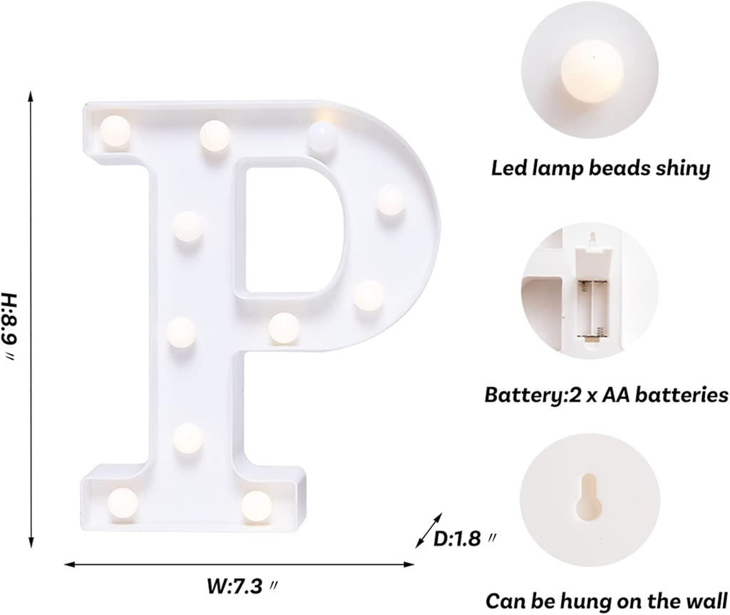 Foaky LED Letter Lights Sign Marquee Light Up Letters Sign for Night Light Wedding/Birthday Party Battery Powered Christmas Lamp Home Bar Decoration(P)