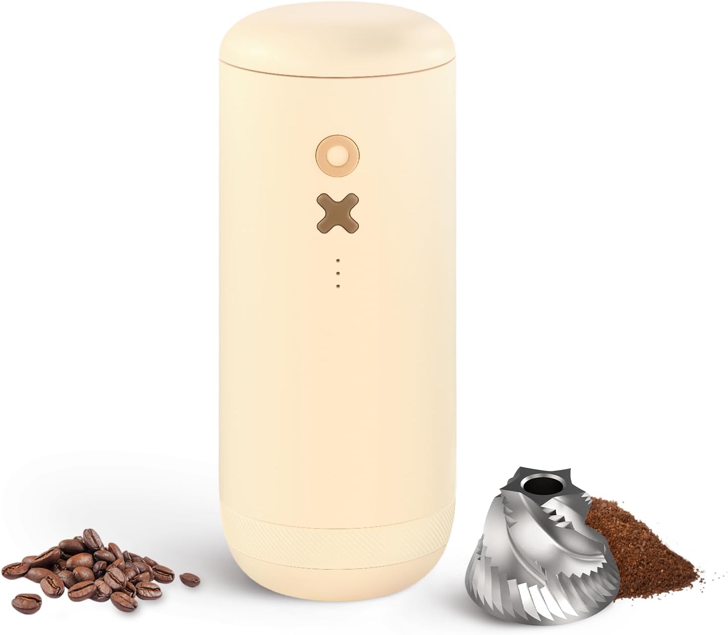 Nuttii Burr Coffee Grinder – Electric, Portable, Small, Quiet Conical Burr Coffee Bean Mill, 20 Adjustable Settings for Espresso, Pour-Over, French, Press Moka for Home Travel Use (Almond Cream)