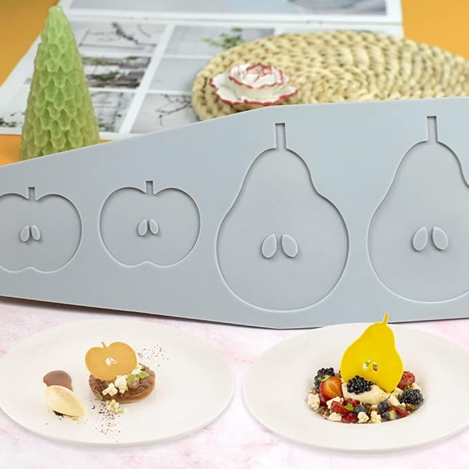 Hollow Leaf Silicone Mold Chocolate Candy 3D Hollow Leaf Candy Mold Food Cooking Meals Decorations Fondant Mold Polymer Clay Molds (Apple Pear B_9.96x4x0.12inch)