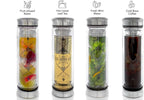 Teabloom All-Beverage Infusion Bottle – 14 oz / 400 ml – Double Wall Insulated Glass Travel Flask – Hot Tea & Cold Brew Coffee Thermos – Removable Sleeve