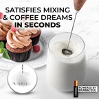 Zulay Kitchen Powerful Milk Frother Wand With 4 AA Duracell Batteries - Ultra Fast Handheld Drink Mixer - Electric Whisk Foam Maker for Coffee, Lattes, Cappuccino, Matcha & Creamer -