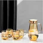 1.7 Liter/58oz Glass Pitcher with Lid Water Carafe Jug with Spout Handle for Hot/Cold Water Tea Beverage (Gold 5-Pcs/Set)