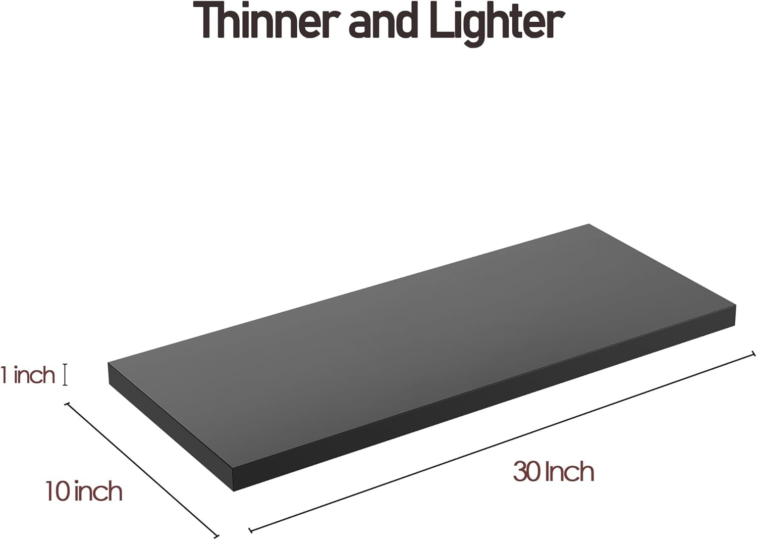 Wall Shelf Set of 2, Black Floating Shelves 30 in W x 10 in D x 1 in H, Wooden Floating Wall Shelf with Invisible Brackets for Living Room/Bedroom/Bathroom/Kitchen Storage and Decor