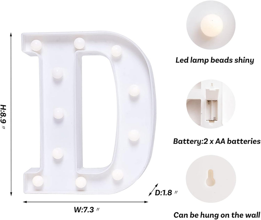 Foaky LED Letter Lights Sign Marquee Light Up Letters Sign for Night Light Wedding/Birthday Party Battery Powered Christmas Lamp Home Bar Decoration(D)