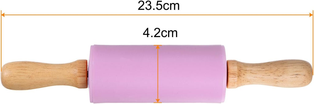 HARFINGTON Silicone Rolling Pins for Baking 9.25 Inch Non-Stick Silicone Surface Wooden Handle Rolling Pin Small Roller Playdough Rolling Pins for Fondant Kitchen Dough Pizza, Purple