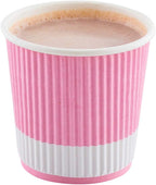 Restaurantware 4 Ounce Ripple Insulated Coffee Cups, 500 Double Wall Corrugated Tumblers, Leakproof, Non-Slip Light Pink Paper Design, Recyclable, Ribbed Surface, Matching Lids Sold Separately