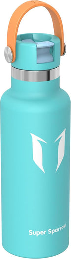 Super Sparrow Insulated Water Bottle - 17 Oz / 25 Oz / 32 Oz - Standard Mouth FlipFlow Flask - BPA Free, Leak Proof Drink Bottle- Ergonomic Straw Water Bottles for Work, Gym, Travel, Sports