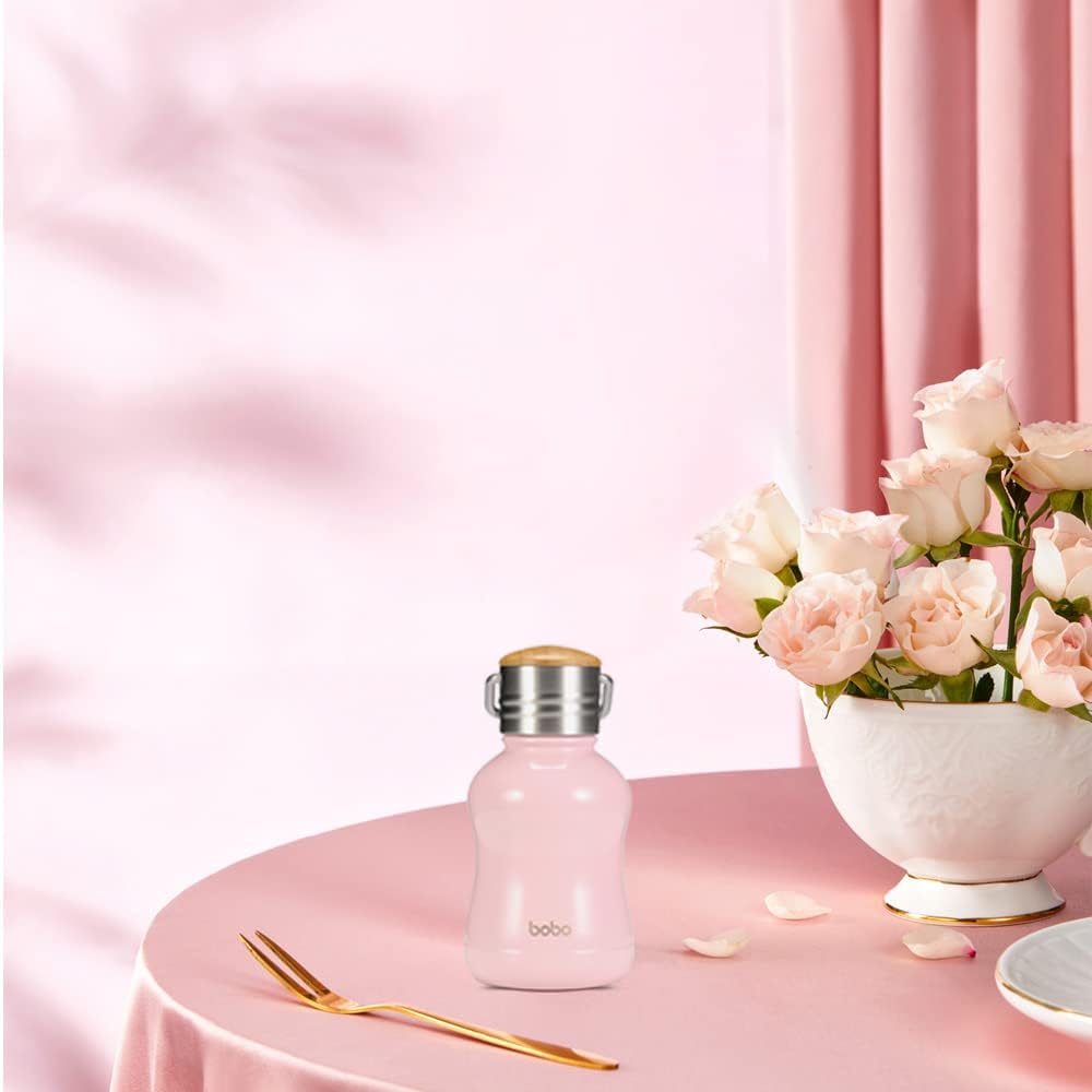 YOHKOH Mini Vacuum Insulated Water Bottle With Bamboo Lid - Stainless Steel Thermos Water Bottle for Women Girls Kids, Metal Sports Hot and Cold Water Bottle Leak-Proof BPA-Free (6.4oz,Pink)