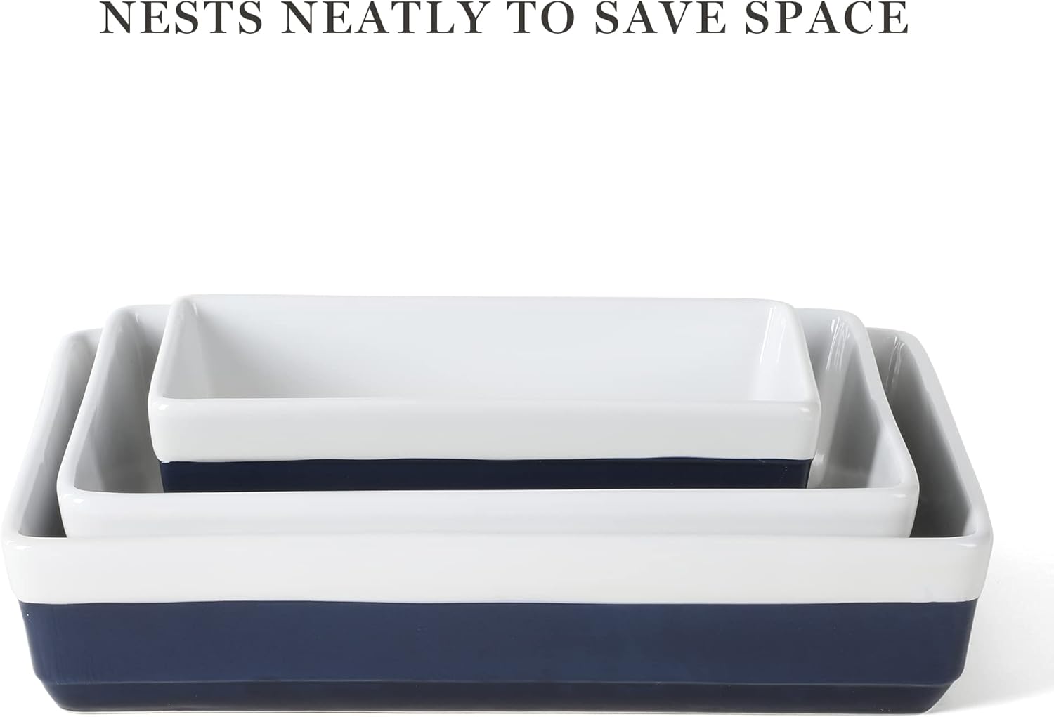 MARTHA STEWART 3 Piece Oven to Table Stoneware Bakeware, Baking Dish & Casserole Set Cobalt Blue