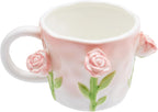 3D Flower Coffee Mug Pink Rose Ceramic Cup,12 oz Cute Handmade Mugs,Christmas Birthday Surprise for Friends Family or Flower Lovers (Pink Rose)