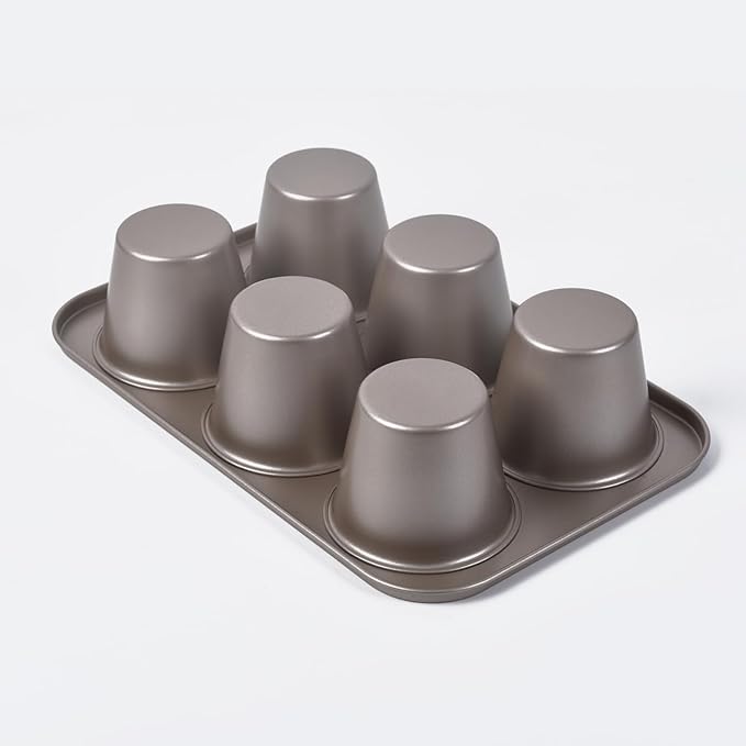 High Carbon Steel Popover Pan - 6-Cavity Non-Stick Tray Mold for Premium Stainless Steel Homemade Cupcakes, Muffins, Breads - Professional Grade for Bakery & Kitchen Oven(Golden)