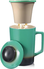 15 OZ Porcelain Tea Infuser Cup with Lid,Ceramic Tea Mug with All-Porcelain Strainers for Loose Leaf Teas,Microwave and Dishwasher Safe Coffee Mug,Metal-Free,BPA-Free,Gifts for Tea-Lover (Green)