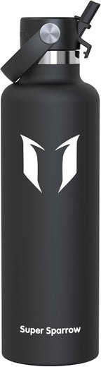 Super Sparrow Insulated Water Bottle - 17 Oz / 25 Oz / 32 Oz - Standard Mouth FlipFlow Flask - BPA Free, Leak Proof Drink Bottle- Ergonomic Straw Water Bottles for Work, Gym, Travel, Sports