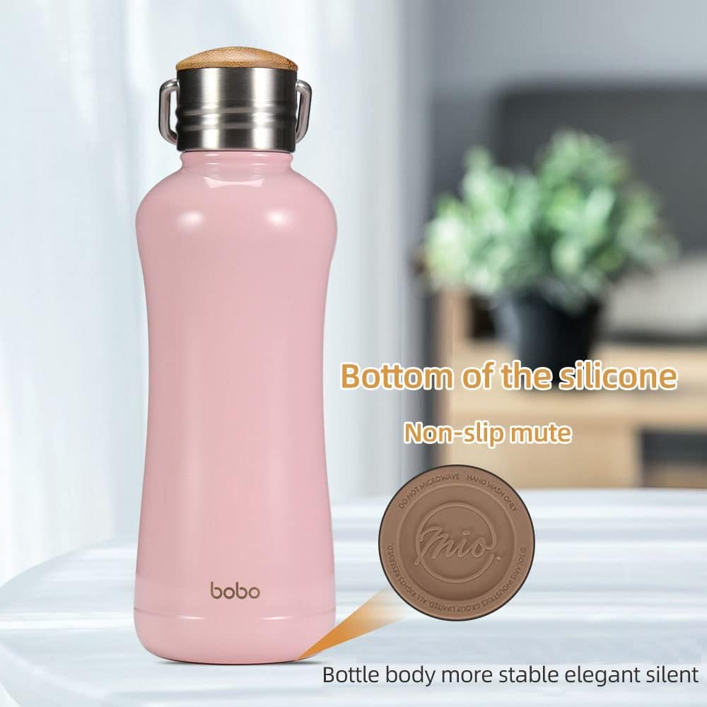 YOHKOH Mini Insulated Water Bottle With Bamboo Lid - 11.8oz Small Vacuum Insulated Water Bottle for Women Kids, 12 Hrs Hot & 24 Hrs Cold Stainless Steel Thermos Leak-Proof BPA-Free (11.8oz,Pink)