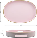 Pink Oval Decorative Tray with Handles, Versatile Serving Tray for Coffee Table, Ottoman, Ideal for Serving, Displaying, Organizing, 15.3"*10.6"*1.37"