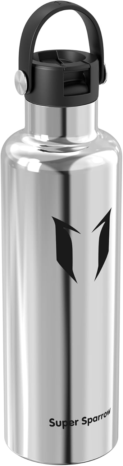 Super Sparrow Insulated Water Bottle - 17 Oz / 25 Oz / 32 Oz - Standard Mouth FlipFlow Flask - BPA Free, Leak Proof Drink Bottle- Ergonomic Straw Water Bottles for Work, Gym, Travel, Sports