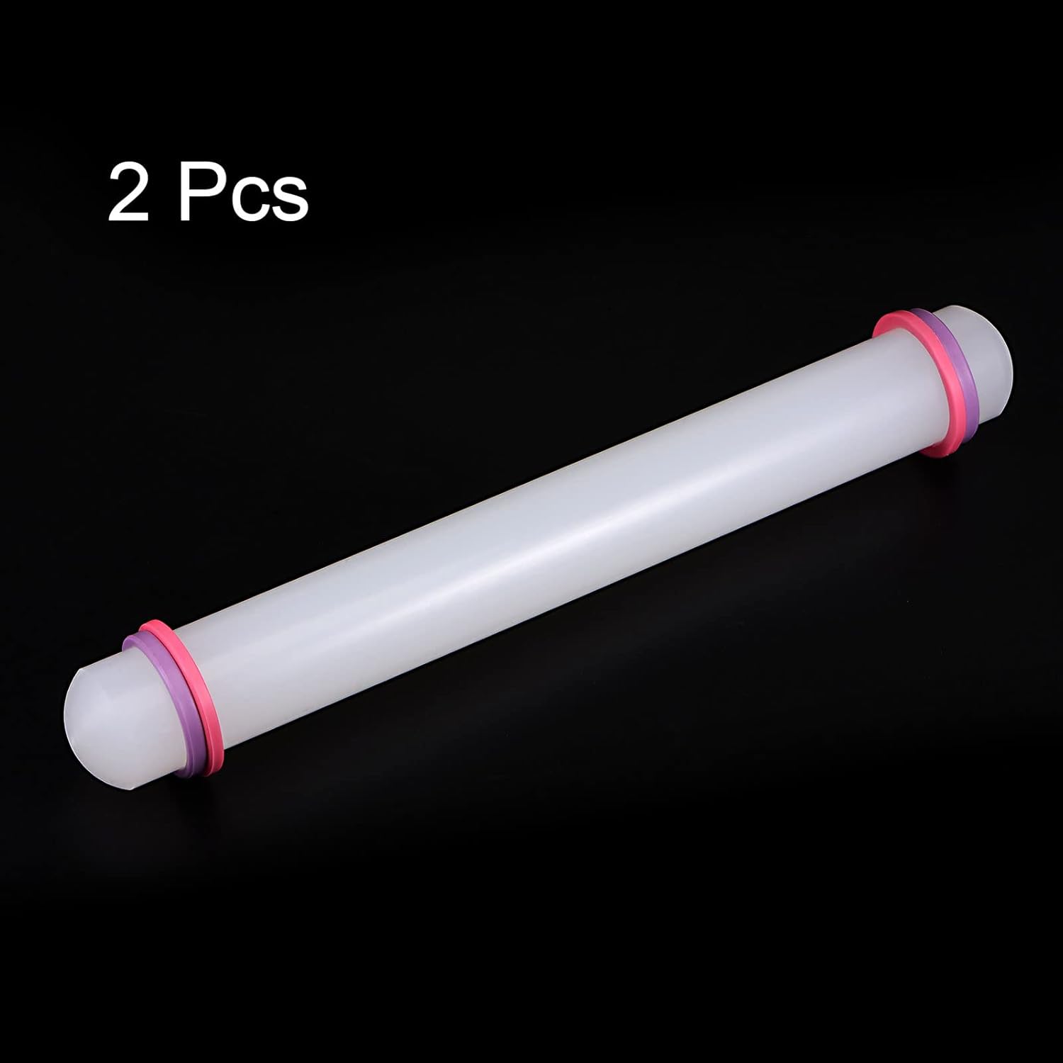 HARFINGTON 2pcs Fondant Rolling Pin 12 Inch x 1.38 Inch Adjustable Guide Rings Non-Stick PP Plastic Fondant Roller Dough Roller Kitchen Decorating Tools for Cookie Pastry Pizza Clay