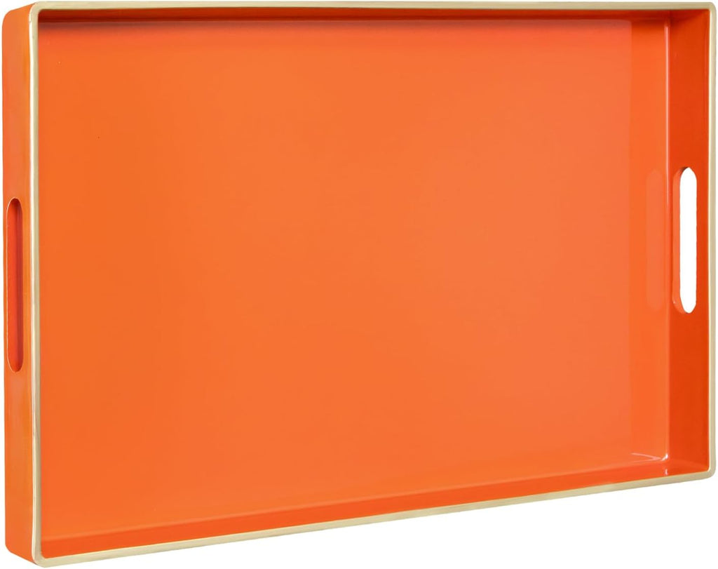 MAONAME Orange Serving Tray with Handles, Modern Decorative Trays for Coffee Table, Plastic Rectangular Trays for Ottoman, Bathroom, Halloween Decor, 15.8” x 10.2” x1.4
