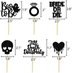 Halloween Bachelorette Cupcake Topper Boo To Be Ring Bride Or Die Skull Heart Blood Glitter Food Picks Horror Ghost Engagement Party Decorations Black