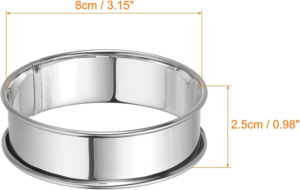 HARFINGTON 4pcs Crumpet Rings 3.15" Nonstick Round Cake Ring Stainless Steel Double Rolled English Pastry Rings for Kitchen Baking Crumpet Dessert, Silver