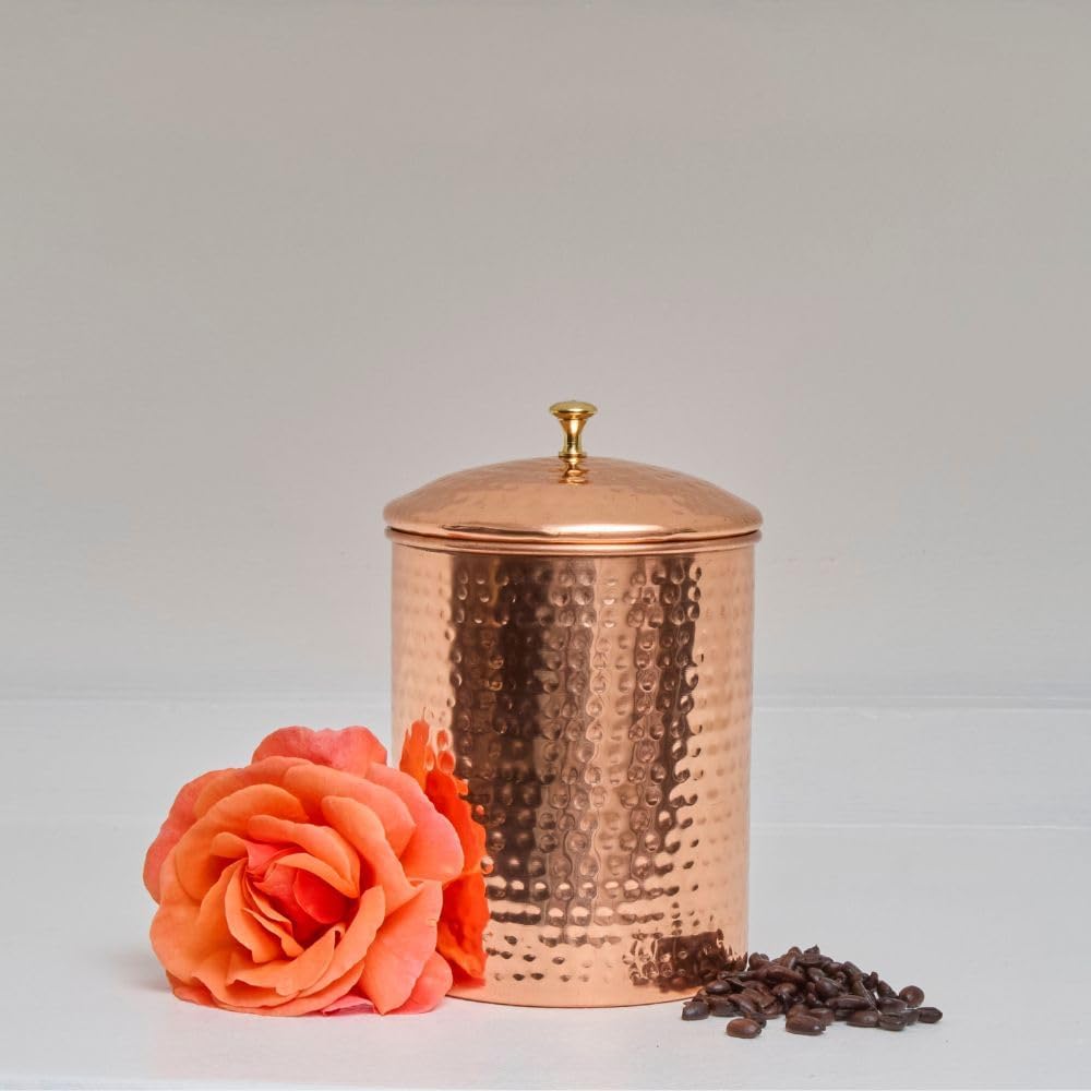 Kitchen Storage, Container for Sugar, Flour, Coffee & Tea, Food Storage, Kitchen Canisters, Countertop Storage, Container with Lid, Copper Kitchen Accessories, Pure Copper Canisters, Small (Set of 3)