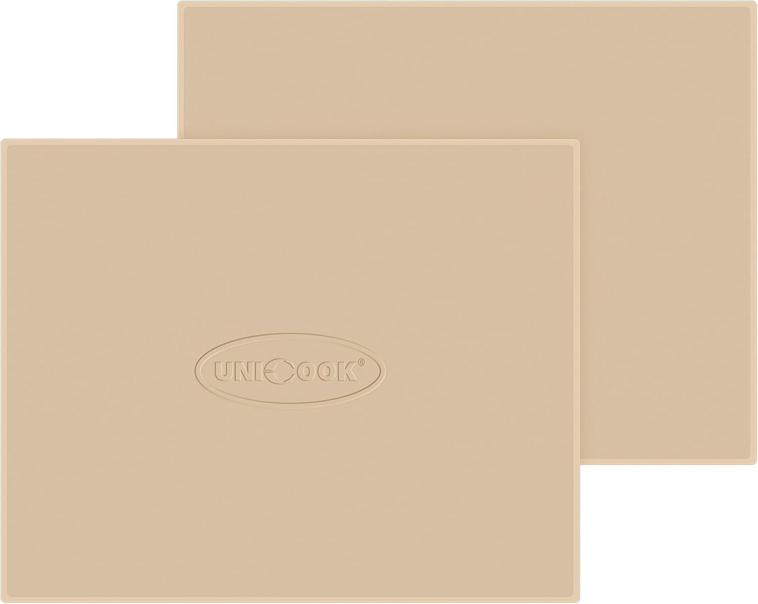 Unicook 2 PCS Pizza Stones Set, 15 x 12 Inch Rectangular Pizza Stone for Oven and Grill, Large Cordierite Cooking Pan for Baking and Grilling, Thermal Shock Resistant, Including Dough Scraper