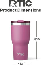 RTIC 30oz Essential Tumbler with Lid, Insulated, Stainless Steel, Metal, Double Wall Vacuum-Insulation, Ceramic Lined, Travel Cup for Iced Coffee, Tea, Hot and Cold Drink, Orchid