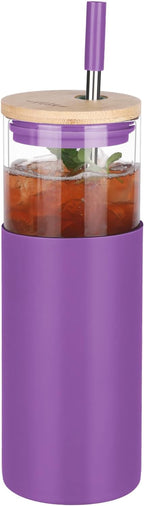 1Pack Glass Tumbler/Lid & Straw - 24oz Reusable Glass Mug w/Bamboo Lid & Stainless Steel Straw-BPA-Free Leak-Proof, Dishwasher Safe for Coffee, Smoothies, Hot Beverage, Travel, Office, Home Use