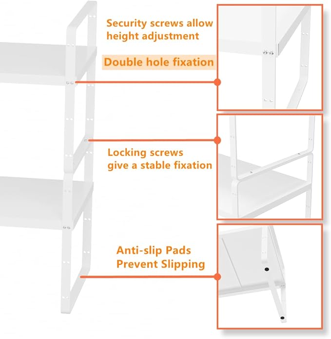 Slideep Expandable Cabinet Shelf Organizer Rack,Large Kitchen Cabinet Organizer Stackable Counter Shelf Organizer large Expandable Shelves, Counter Pantry Storage Organization, White, 3 pack