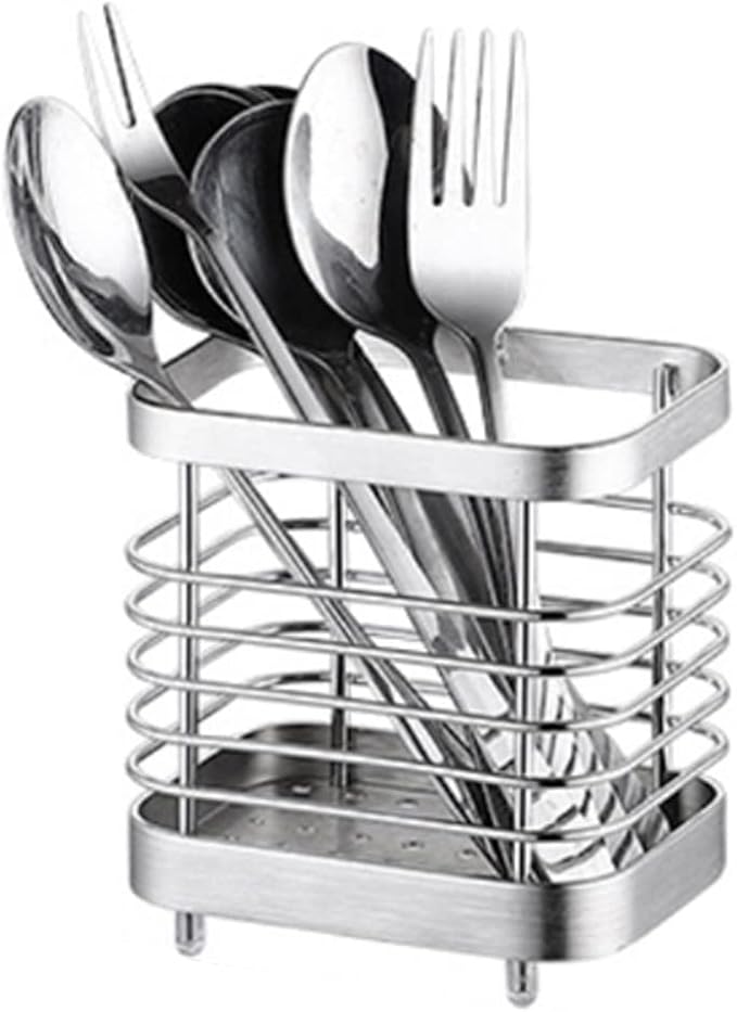 Utensil Holder, Stainless Steel Sink Utensil Holder Countertop, Kitchen Utensil Drying Caddy, Cutlery Drainer for Utensil, Rust-Proof Cutlery Utensil Organizer (Silver)