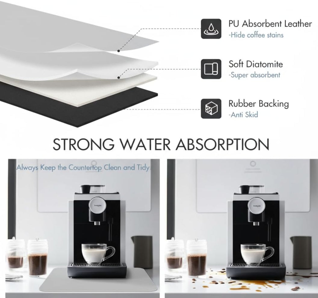 Dish Drying Mat Super Absorbent – 16" x 18" Coffee Mat for Countertops – Non-Slip Drying Mat for Kitchen Counter – Easy to Clean Water Absorbent Mat – Large Dish Drying Mats (Lite Gray)