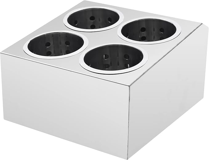 DYNAMI Stainless Steel Kitchen Utensil Holder with 4 Compartments,Commercial Silverware Sorter Silverware Utensil Holder,Perforated Caddy Drying Rack Flatware Organizer Countertop,for Buffets