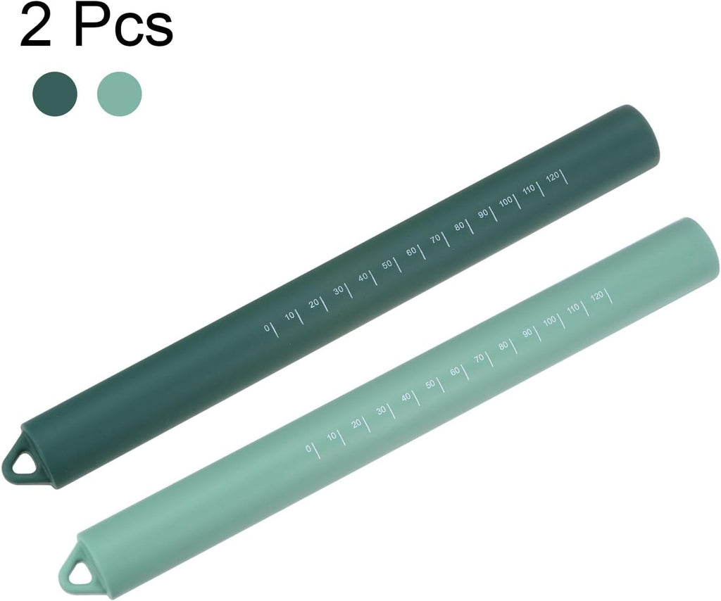 HARFINGTON 2pcs Silicone Rolling Pin 10" Stainless Silicone Surface Non-Stick Stainless Steel Inner Core Dough Roller Kitchen Roller for Baking Pastry Pizza Fondant Bread, Green,Dark Green